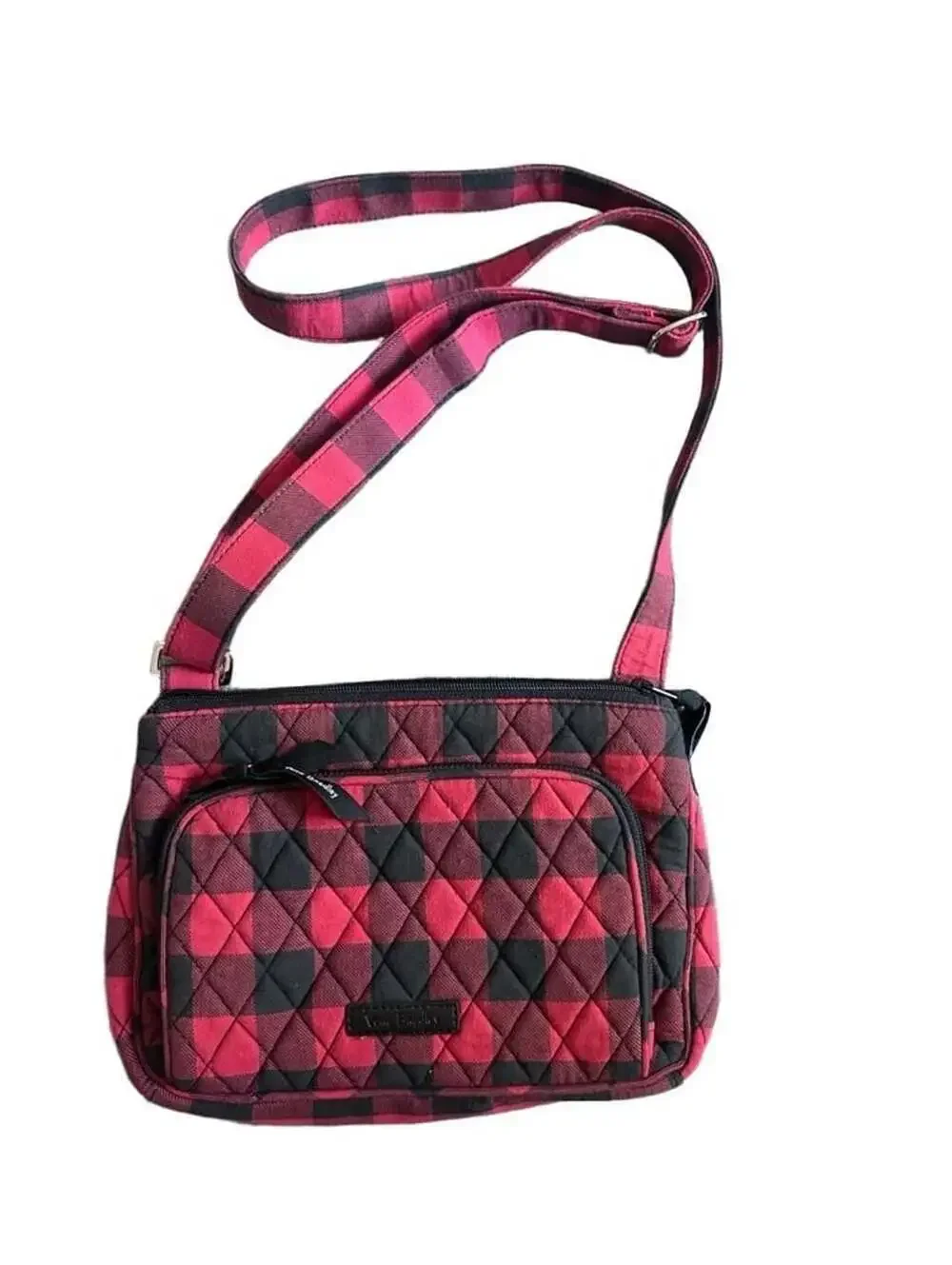 Vera Bradley Red And Black Buffalo Check Quilted Crossbody Bag 7”x10”W